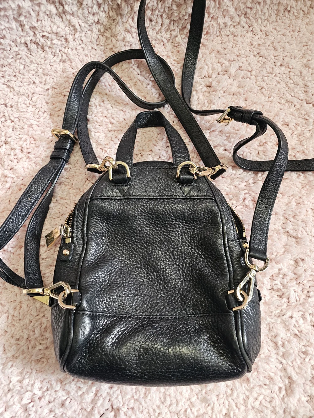 Michael Kors Black Pebbled Leather Mini Backpack with Gold Hardware